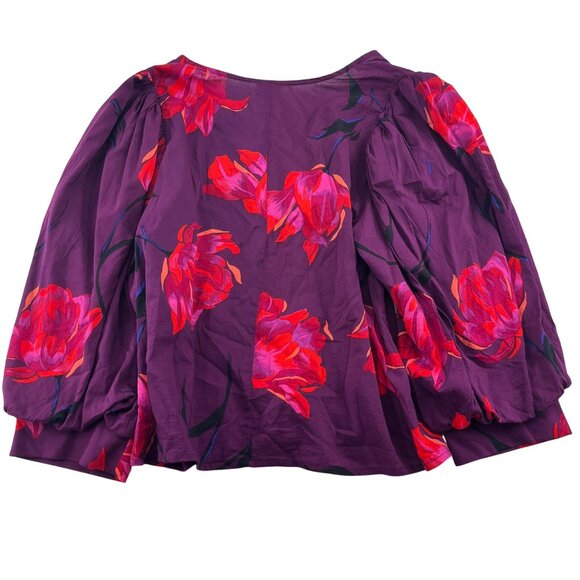 A New Day XXL Purple Floral Blouse Long Sleeves Career Cotton Rayon - Picture 5 of 5
